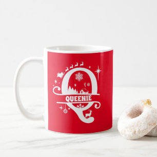 Brev Q jul Monogram Initial Namn Red Kaffemugg