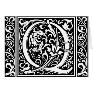 Brev Q Medieval Monogram Art nouveau Hälsningskort
