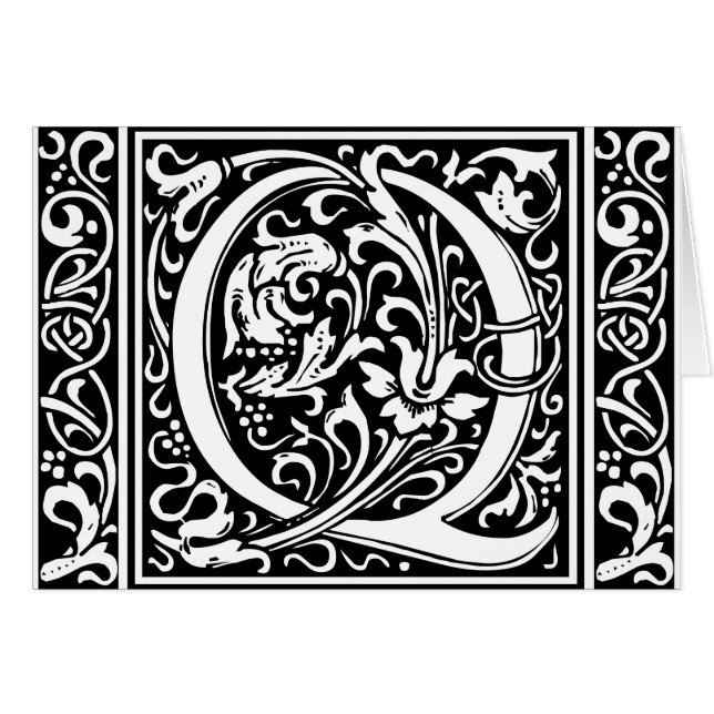 Brev Q Medieval Monogram Art nouveau Hälsningskort (Framsidan Horizontal)