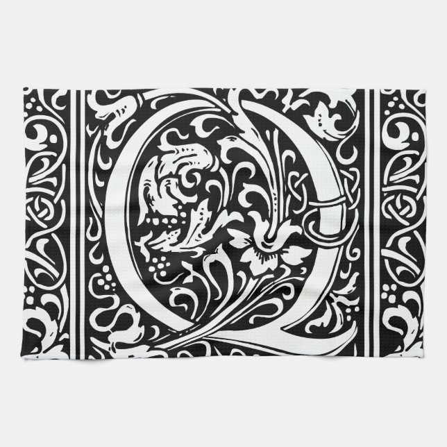 Brev Q Medieval Monogram Art nouveau Kökshandduk (Horisontell)