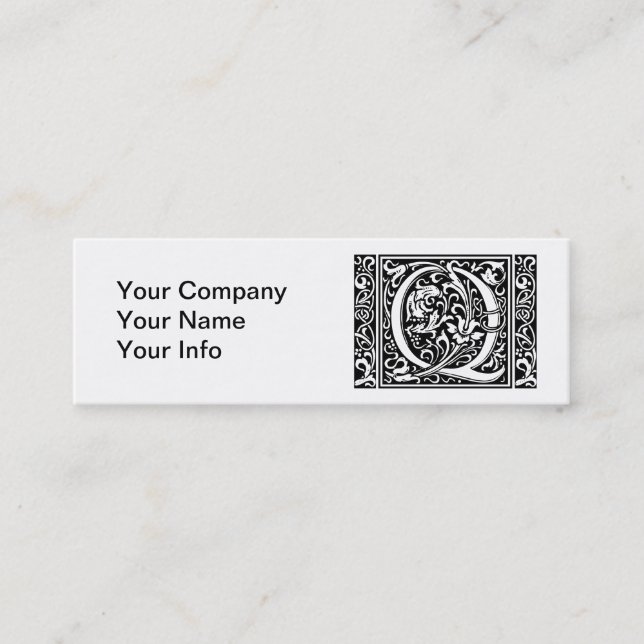 Brev Q Medieval Monogram Art nouveau Mini Visitkort (Framsida)