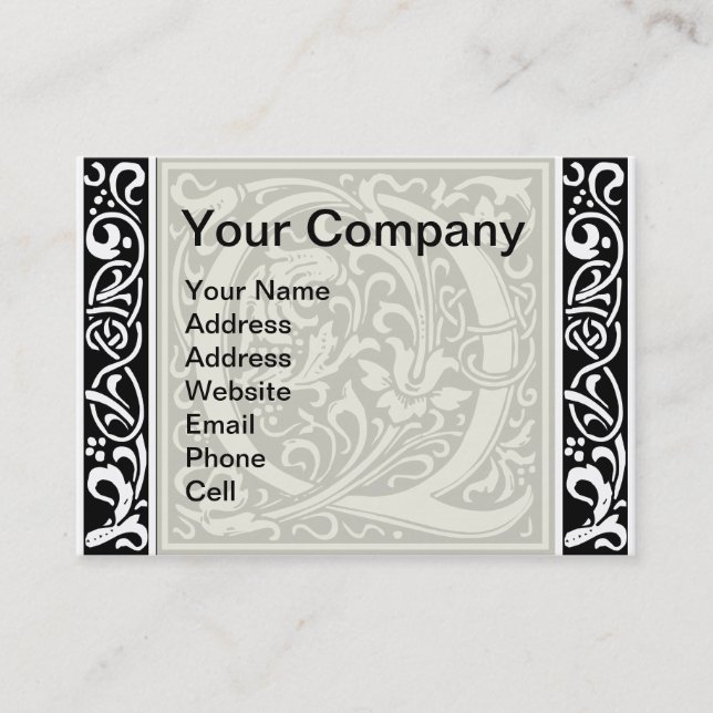 Brev Q Medieval Monogram Art nouveau Visitkort (Framsida)