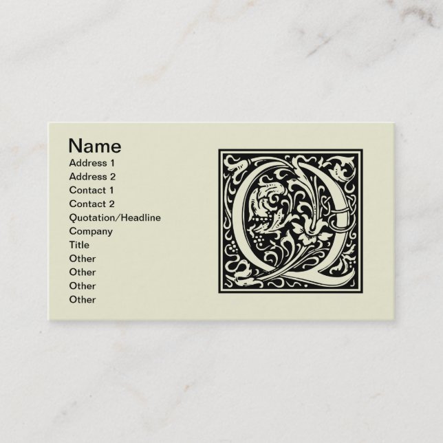 Brev Q Medieval Monogram Art nouveau Visitkort (Framsida)