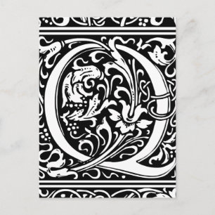 Brev Q Medieval Monogram Art nouveau Vykort