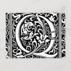 Brev Q Medieval Monogram Art nouveau Vykort