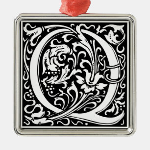 Brev Q Medieval Monogram Vintage Inledande Julgransprydnad Metall