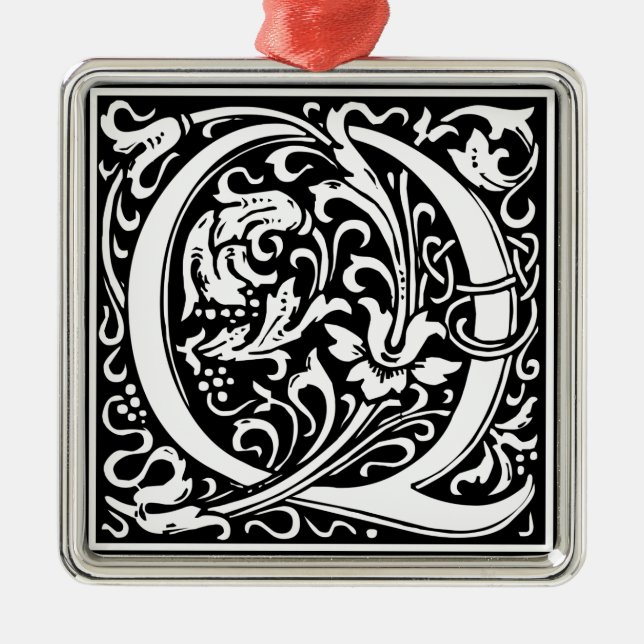 Brev Q Medieval Monogram Vintage Inledande Julgransprydnad Metall (Framsidan)