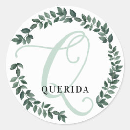 Brev Q Monogram Anpassat Namn Minimalistisk Botani Runt Klistermärke