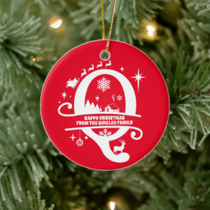 Brev Q Monogram första familjen Namn Hälsning Julgransprydnad Keramik