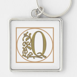 BREV Q MONOGRAM Vackert Bröllop New Home Gift Fyrkantig Silverfärgad Nyckelring