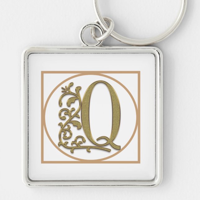 BREV Q MONOGRAM Vackert Bröllop New Home Gift Fyrkantig Silverfärgad Nyckelring (Framsidan)