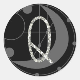 Brev Q Rune Runic Monogram Geometric Måne Black Runt Klistermärke