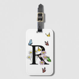 Brev R Blommigt Butterfly Monogram Initial Bagagebricka