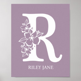 Brev R Blommigt Monogram Namn Nursery Modern Poster