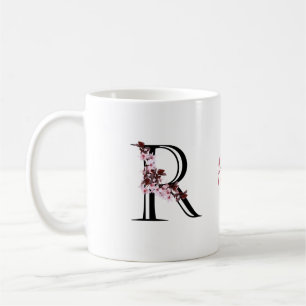 Brev R, Cherry Blommar Monogram Script Namn Co Kaffemugg