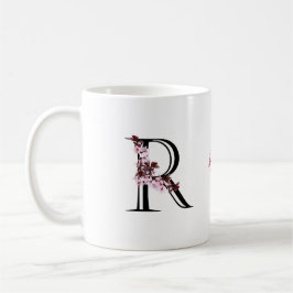 Brev R, Cherry Blommar | Monogram Script Namn Kaffemugg