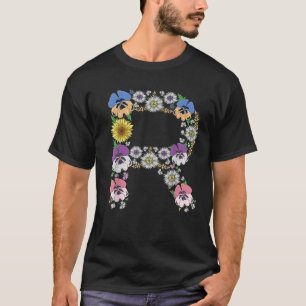 Brev R Cute Initial Monogram Blommigt Alphabet Let T Shirt