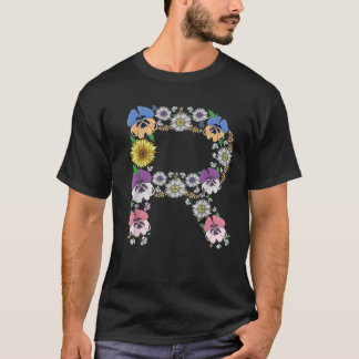 Brev R Cute Initial Monogram Blommigt Alphabet Let T Shirt
