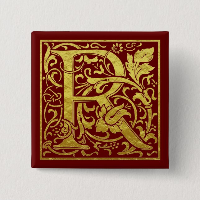 Brev R Första Brev Faux Guld Red Knapp (Framsida)