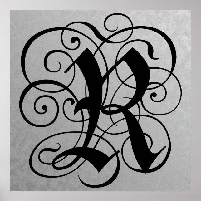 Brev R, gotiic Monogram Black Poster (Framsidan)