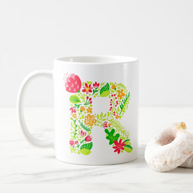Brev R i Flowers Coffee Mugg (Med munk)