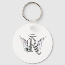 Brev R Initial Monogram med Angel Vingar & Halo Nyckelring