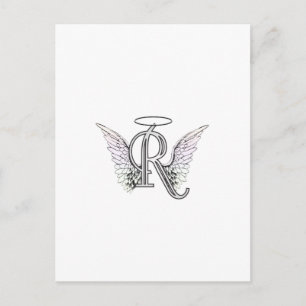 Brev R Initial Monogram med Angel Vingar & Halo Vykort