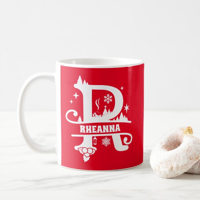 Brev R jul Monogram Initial Namn Red Kaffemugg (Med munk)