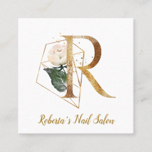 Brev R med guld- geometrisk design och blommor Fyrkantigt Visitkort