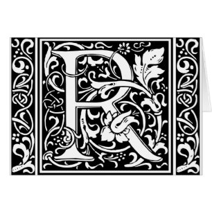 Brev R Medieval Monogram Art nouveau Hälsningskort