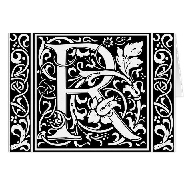 Brev R Medieval Monogram Art nouveau Hälsningskort (Framsidan Horizontal)