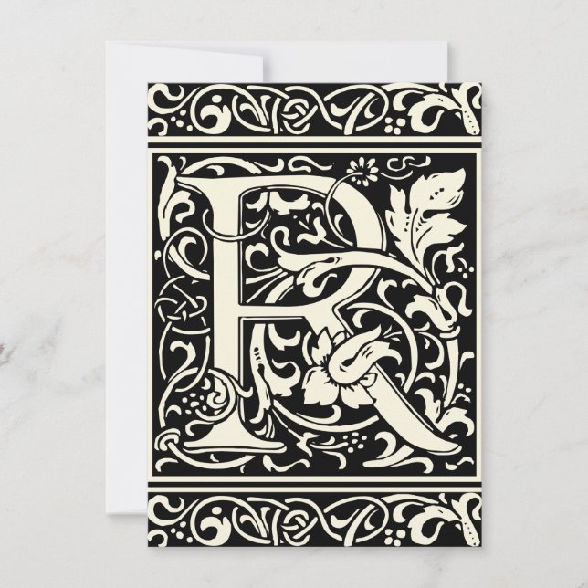 Brev R Medieval Monogram Art nouveau Inbjudningar (Framsida)