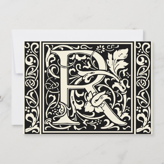 Brev R Medieval Monogram Art nouveau Inbjudningar (Framsida)