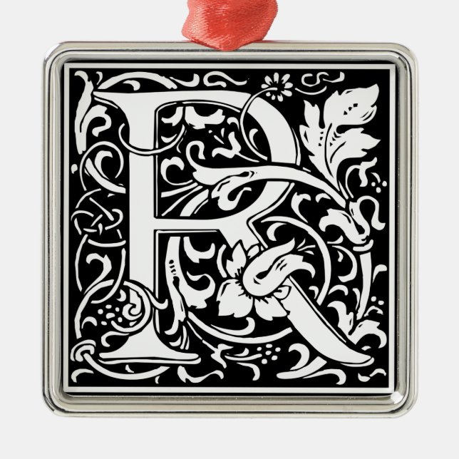 Brev R Medieval Monogram Art nouveau Julgransprydnad Metall (Framsidan)