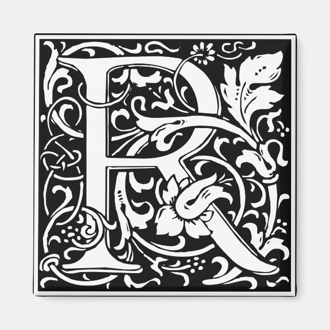 Brev R Medieval Monogram Art nouveau Magnet (Framsidan)