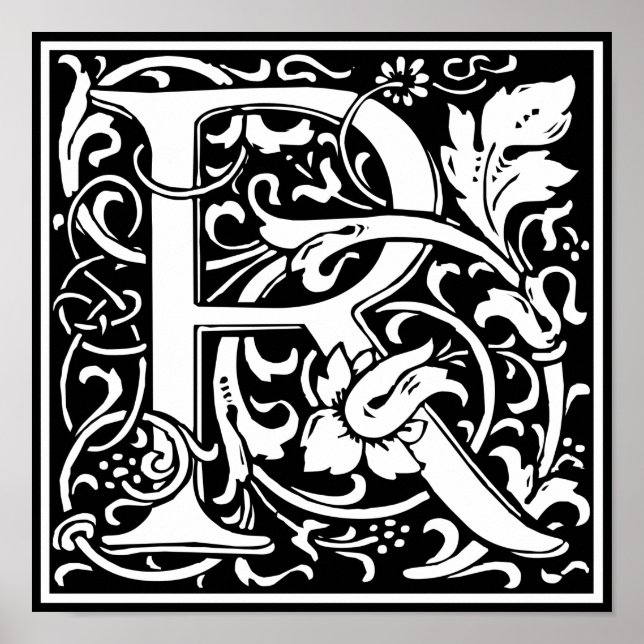 Brev R Medieval Monogram Art nouveau Poster (Framsidan)