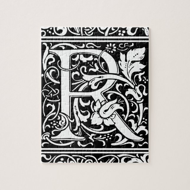 Brev R Medieval Monogram Art nouveau Pussel (Vertikal)