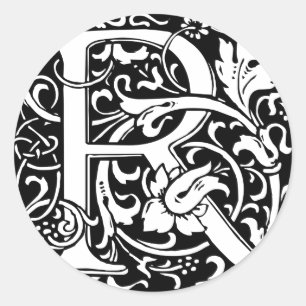 Brev R Medieval Monogram Art nouveau Runt Klistermärke