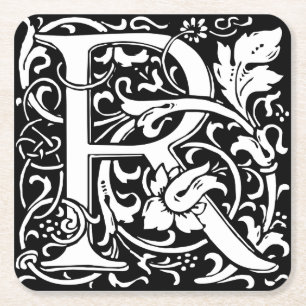 Brev R Medieval Monogram Art nouveau Underlägg Papper Kvadrat