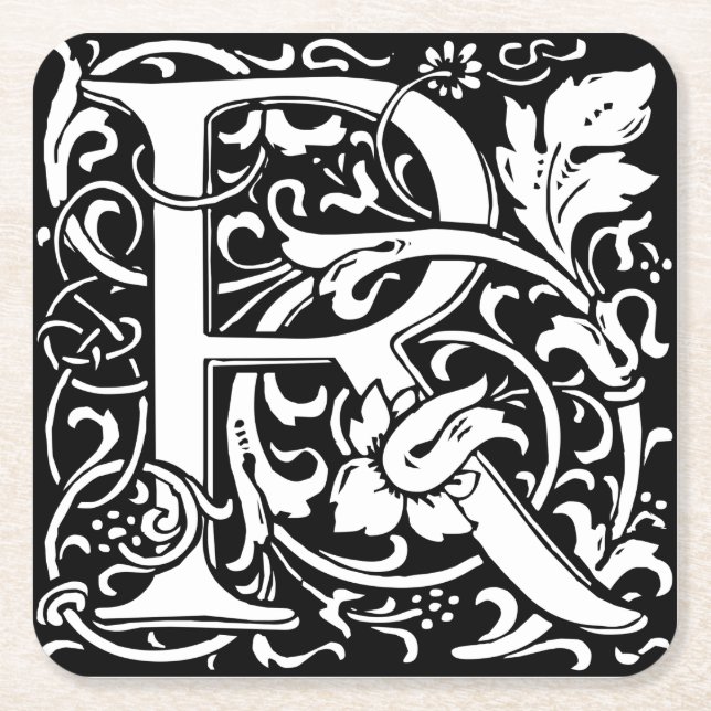 Brev R Medieval Monogram Art nouveau Underlägg Papper Kvadrat (Framsidan)