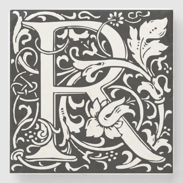 Brev R Medieval Monogram Art nouveau Underlägg Sten (Framsidan)