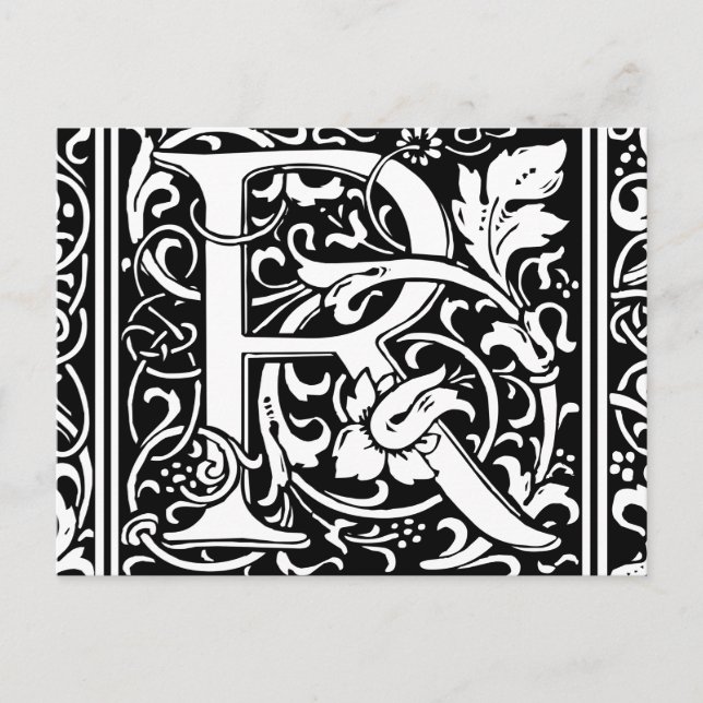Brev R Medieval Monogram Art nouveau Vykort (Framsida)