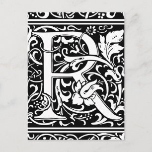 Brev R Medieval Monogram Art nouveau Vykort