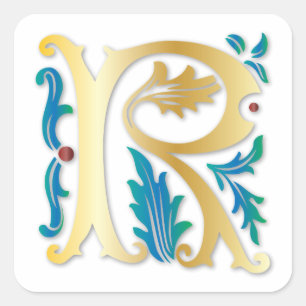 Brev R Monogram Fleur de lis Fyrkantigt Klistermärke