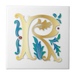 Brev R Monogram Fleur de lis Kakelplatta