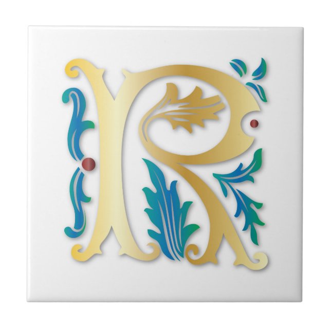 Brev R Monogram Fleur de lis Kakelplatta (Framsidan)