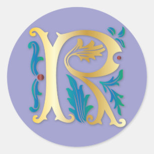 Brev R Monogram Fleur de lis Runt Klistermärke