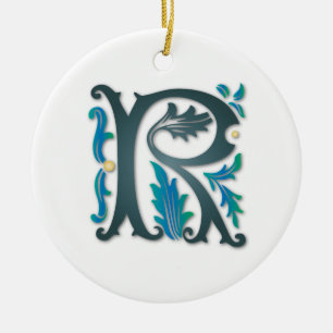 Brev R Monogram Julgransprydnad Keramik