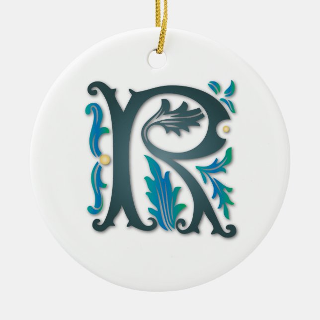 Brev R Monogram Julgransprydnad Keramik (Framsidan)