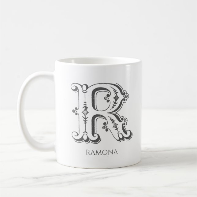 Brev R Monogram Modern Namn Kaffemugg (Vänster)